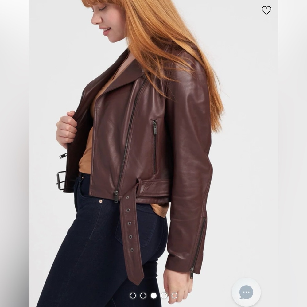 Leeron Leather Moto Jacket 18/20 MEDIUM Chili Chocolate Brown NWT plus size - Picture 2 of 14